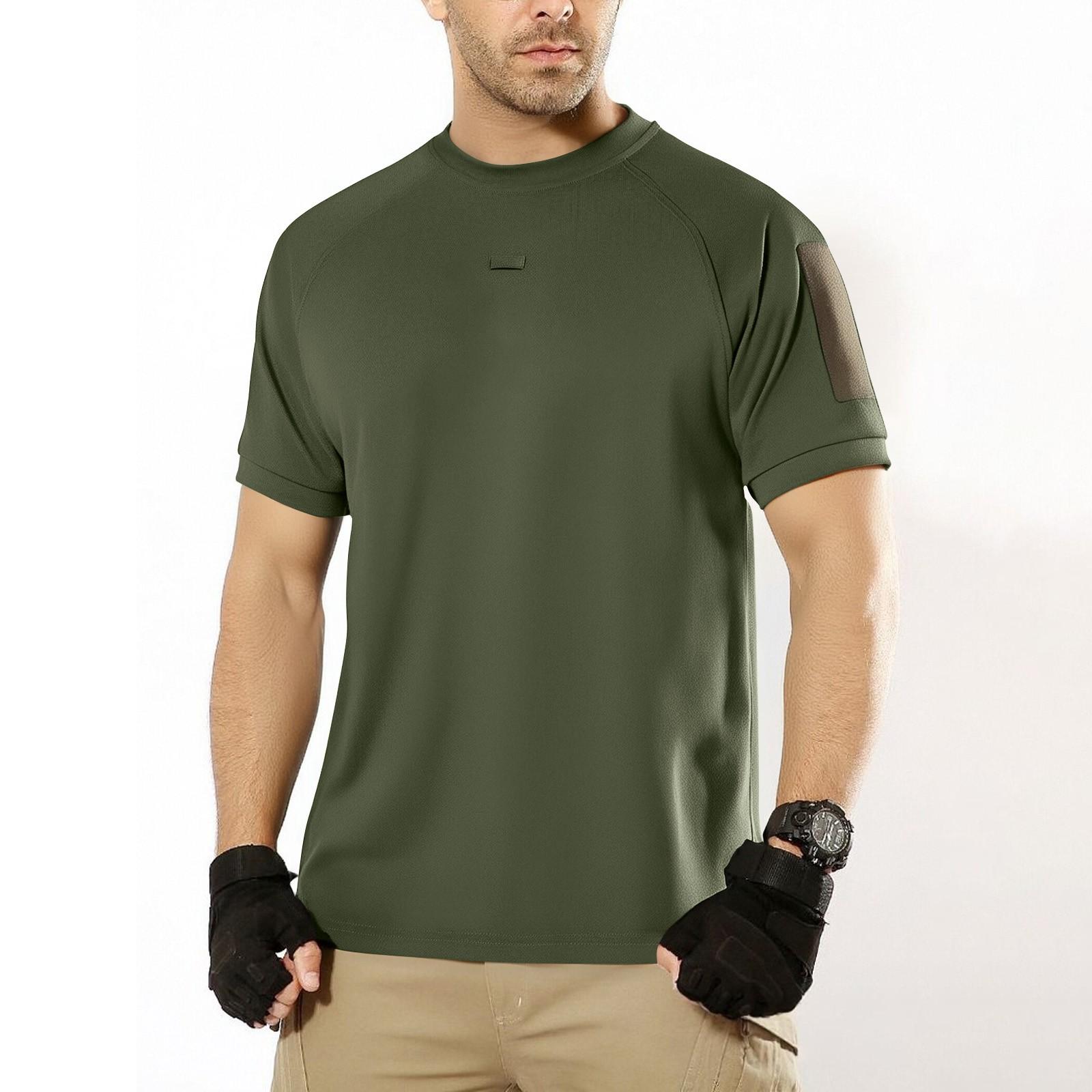 Мужская летняя однотонная футболка с карманом, круглым вырезом, свободного кроя, с коротким рукавом L армия зеленый