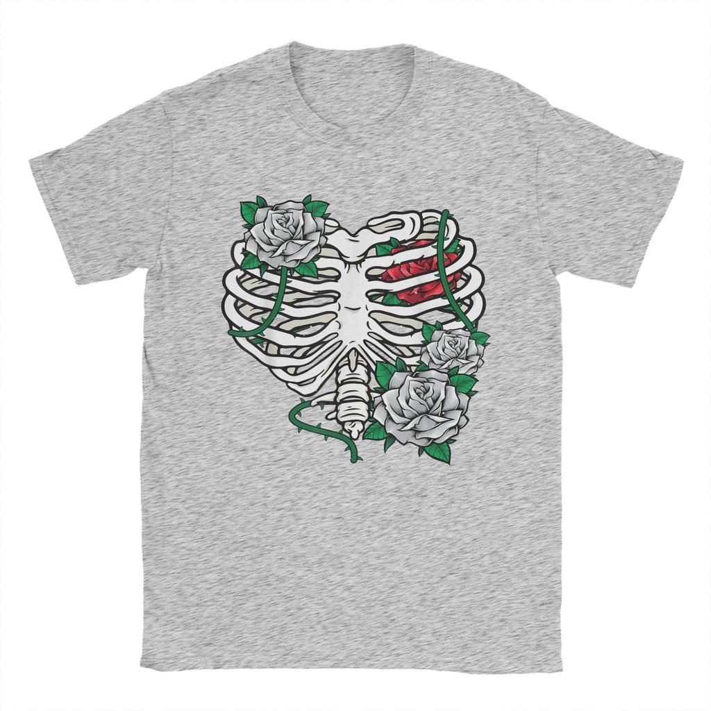 Skeleton Rib Cage With Flowers Halloween XRay Skeleton Candy T Shirt Summer Y2K Funny T Shirts Cotton Tee Shirt For Men Tees