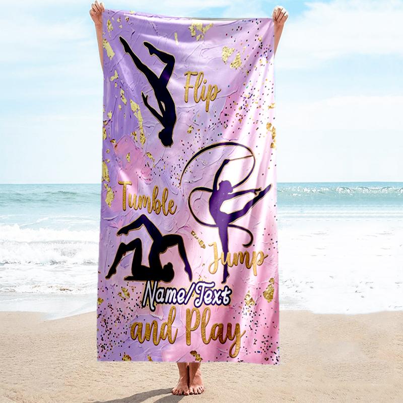 1PC Custom Name Gymnastics Fun Zone Beach Towel Highly Absorbent And Sand-Resistant Towel for Swimming, Pool, Yoga, And Travel Lightweight