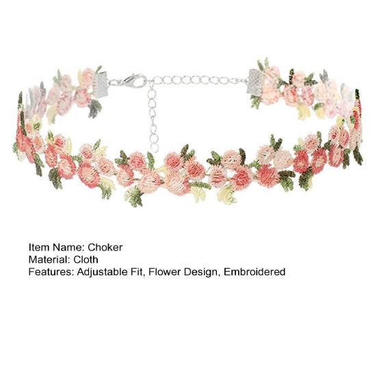 Embroidered Flower Choker Women Vintage Boho Floral Necklace Adjustable Daisy Rose Embroidery Choker for Dating Party Holiday