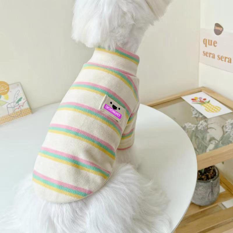 

Puppy clothes autumn new thin velvet striped shirt Teddy Bichon Pomeranian medium and small dogs go out versatile bottoming shirt XL chest 50 back 40 about 10-6.5 kg