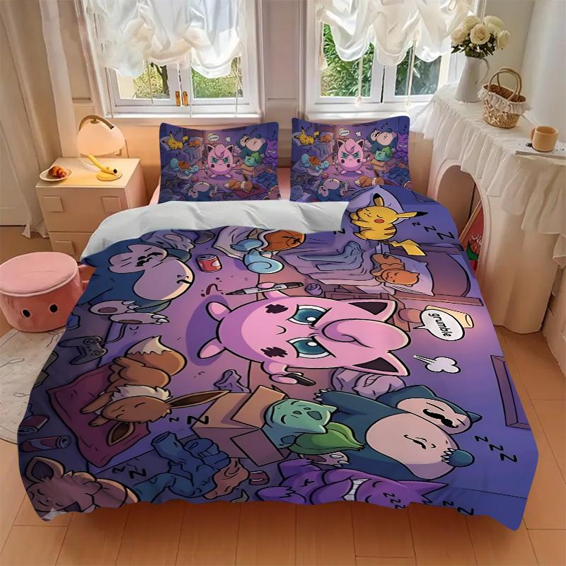 Dreamy Pokmon Night Printed 3pcs Bedding Set Soft Microfiber 1 Duvet Cover And 2 Pillowcases Home Bedroom Decor Xmas Gift K1737