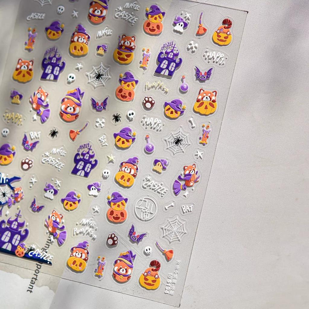 1pcs 5D Colorful Rhinestones Pumpkin Ghost Nail Art Halloween Stickers Adhesive Transfer Nail Decoration Decals Accessory