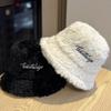 Korean Version English Embroidered Plush Fisherman Hat for Women Winter Warm Windproof Ear Protection Thickened Basin Hat Showing Face and Trend