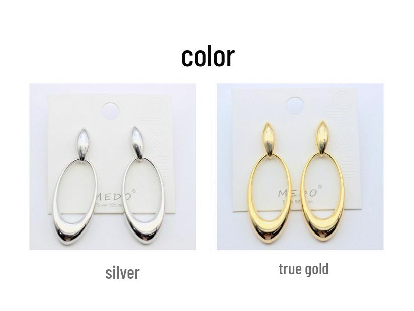 European & American Fashion Oval Gold-Plated Dangle Earrings - High Polished Trendy Design