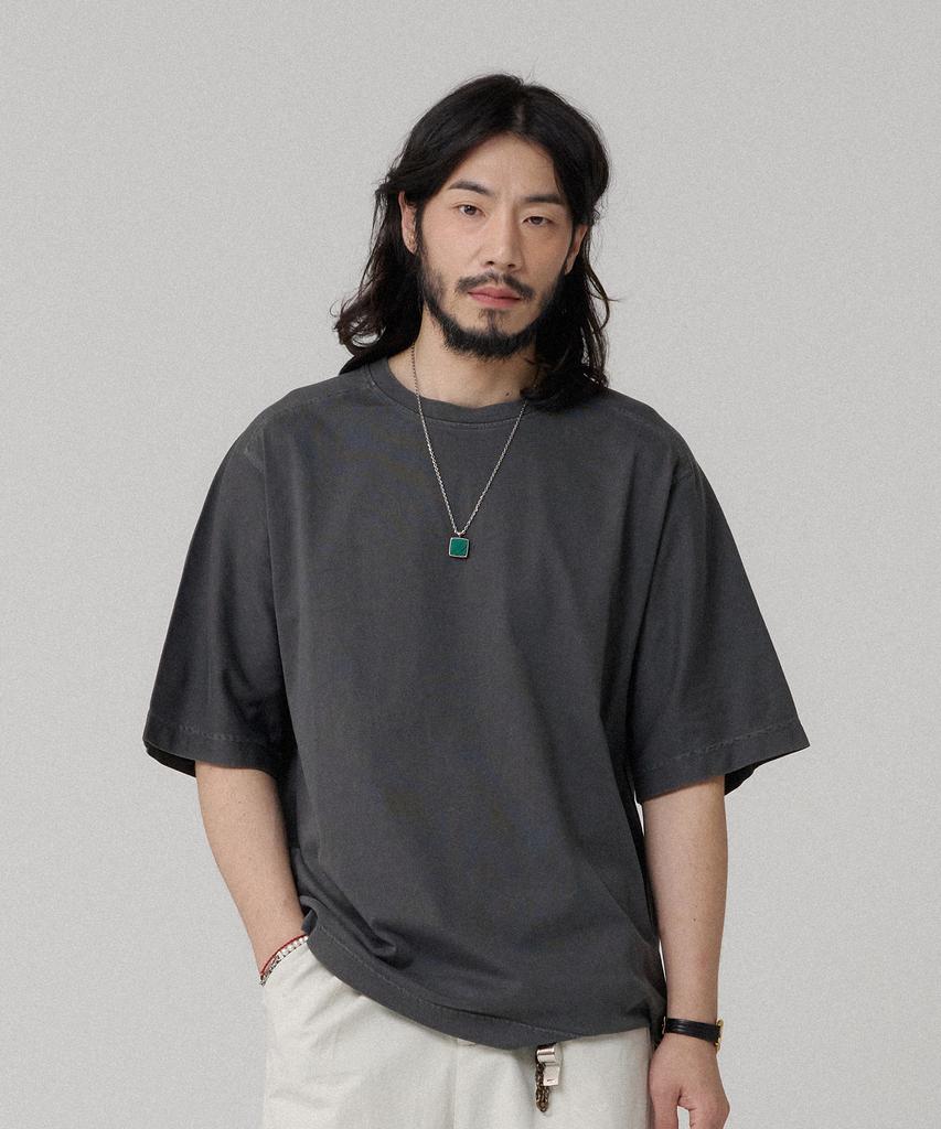 Beobeulpiseu 16-Count Raglan Slit Plain Pigment T-Shirt_Charcoal