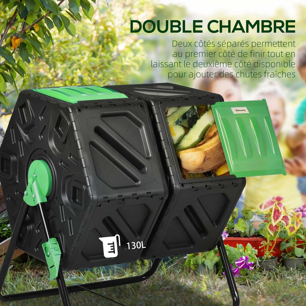 Garden Compost Bin, 130 L Capacity, 67 X 60 X 77 Cm, Black, Steel and PP Construction