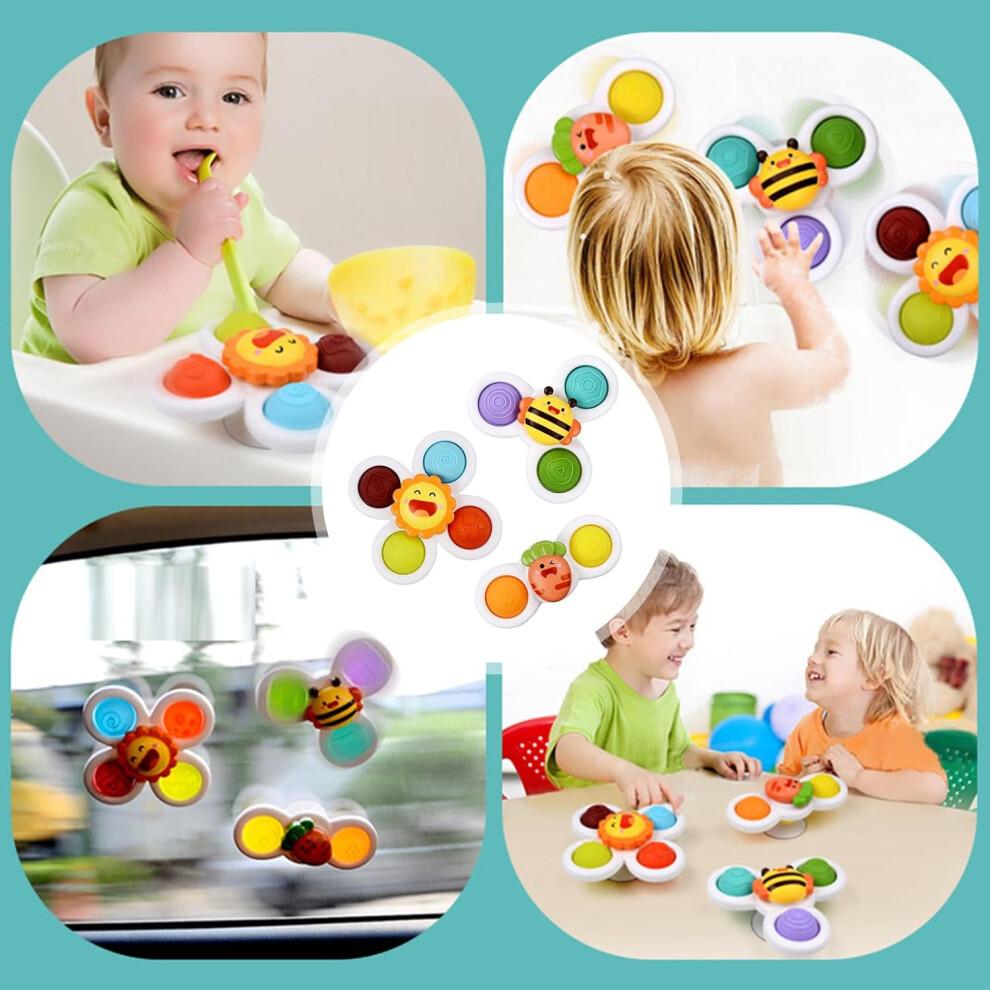Pack of 3 Baby Fidget Rotating Bath Toys - Colorful Windmill Spinner for Sensory Learning and Bathtime Fun