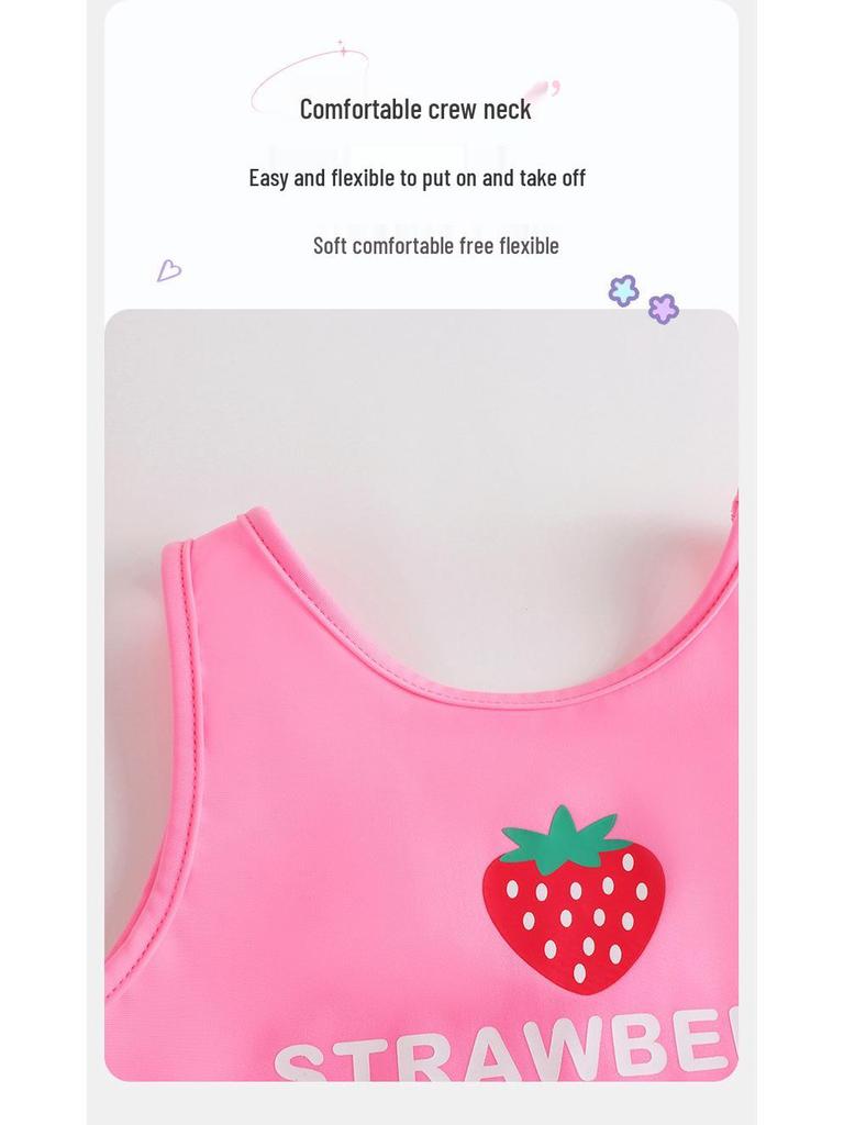 Girls' Strawberry One-Piece Swimsuit with Mesh Skirt - Quick-Drying and Breathable Pink Tankini