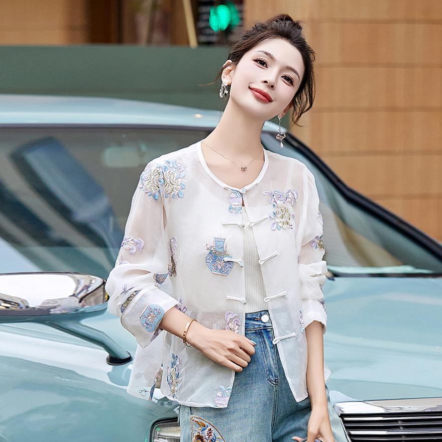 

Солнцезащитная одежда женская летняя новый дизайн чувство маленький ретро вышитая куртка короткая трендовая S