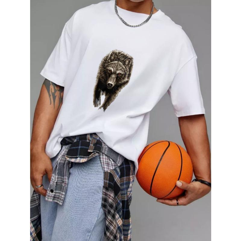 Wolf Graphic T Shirt White Wolf Animal Print for Casual Wear