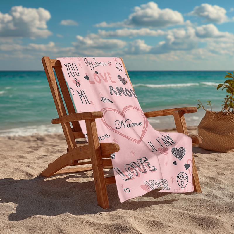 Custom Name Ultra-Soft Beach Towel with Love Theme,Ideal for Pool - Camping, Diving - Perfect Travel Essential, Vibrant Beach Towel.