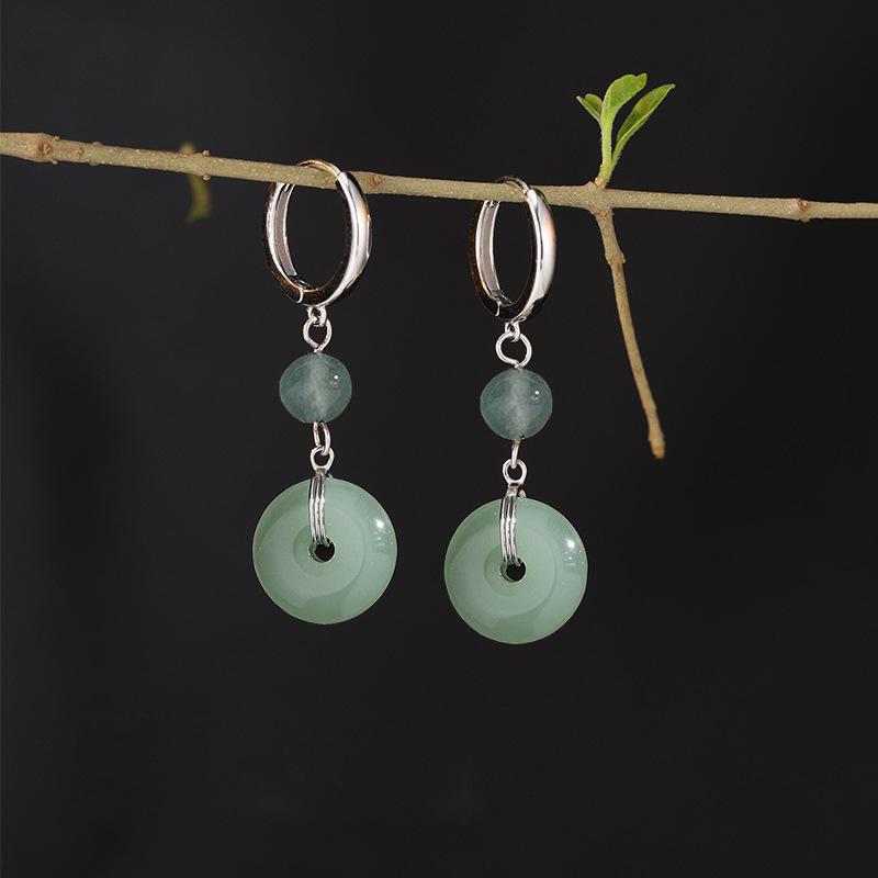Transshipment Round Bead Safety Buckle Earrings Retro Chinese Style Han Element Ear Buckle Long Hetian Jade Jasper Bead White Jade Earrings