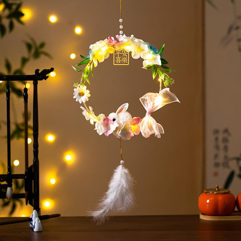 Diy Material Bag Children'S Rabbit Lantern Moon Handmade Lotus Flower Lanterns Glowing Handheld Mid-Autumn Festival Lamp
