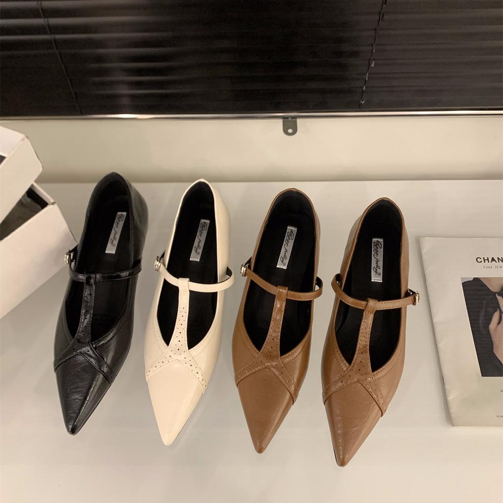 Fashion Bailamos 2025 Spring New Women Flats Brand Design Point Toe Women Ballet Shoes Casual Buckle Strap Female Dress Shoes Low Heels