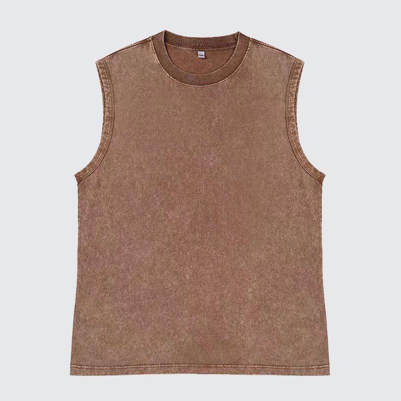230G Men s Trendy Distressed Snowflake Sleeveless Pure Cotton T-Shirt Vest L кофейный
