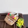 Cute Colorful Pom Pom Kids Handbag Stylish Woven Purse For Boys And Girls With Lace Trim And Pearls
