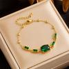 Gold Plated Adjustable Bracelet with Oval and Baguette Cut Green Stones Fashion Jewelry for Women