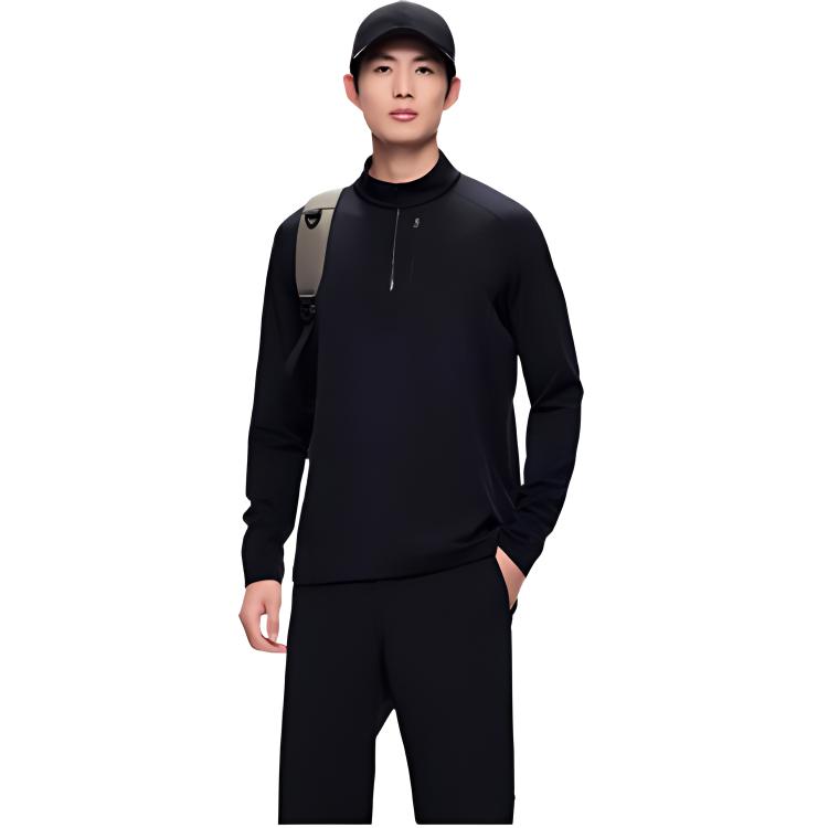 Anta Champion Outdoor Series Solid Color Stand Collar Pullover Sports Long Sleeve Sweatshirt Men sweatshirt Black 152440407-3
