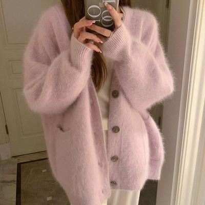 Mink Fleece Cardigan Sweater Jacket Women's Autumn, Winter and Early Autumn New Lazy Thickened Medium and Long Knitted