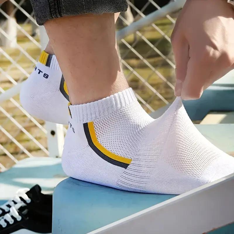 5/15/25/35pairs Simple Stripe Pattern Liner Anklets Socks Comfy Breathable Soft Sweat Absorbent Socks For Men's Outdoor Wearing