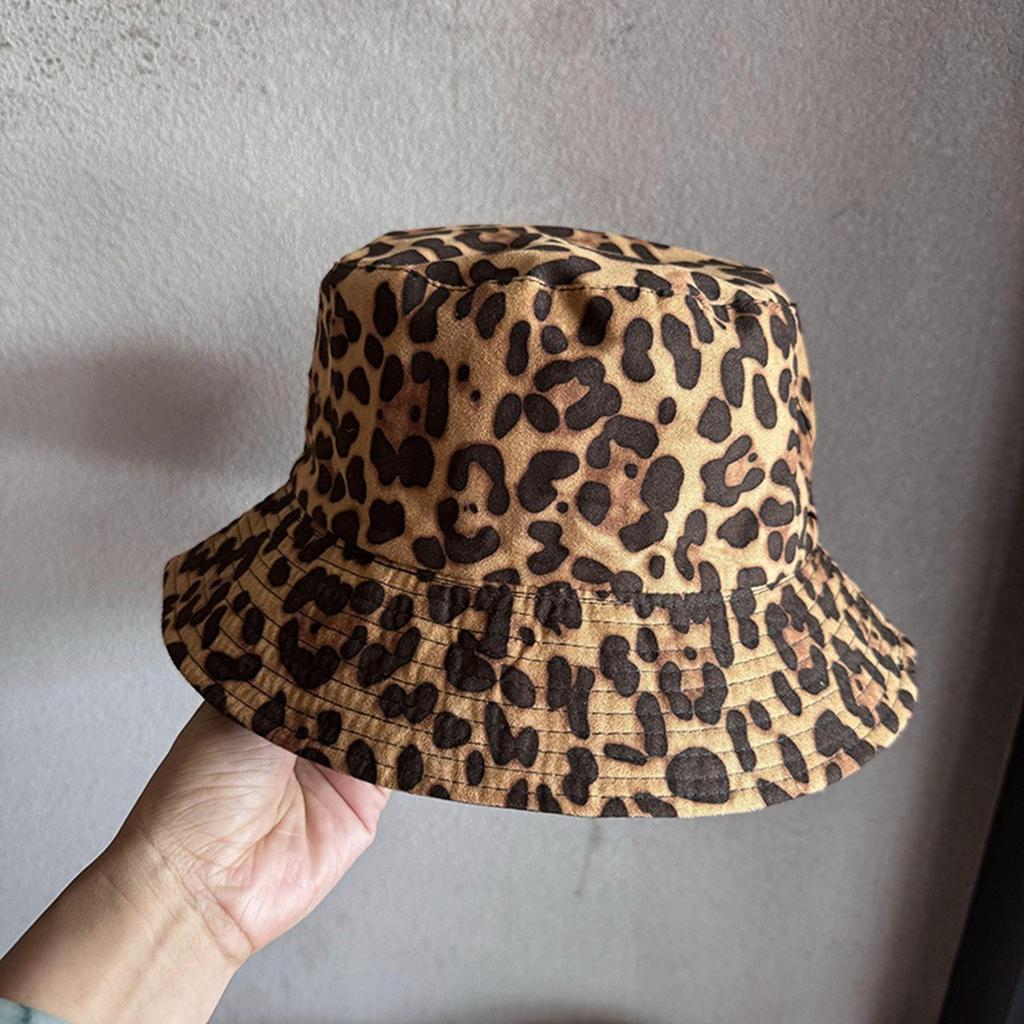 Fashion Leopard Print Bucket Hat for Women Double Sided Travel Sunshade Fisherman Cap Ladies Outdoor Dome Basin Hat