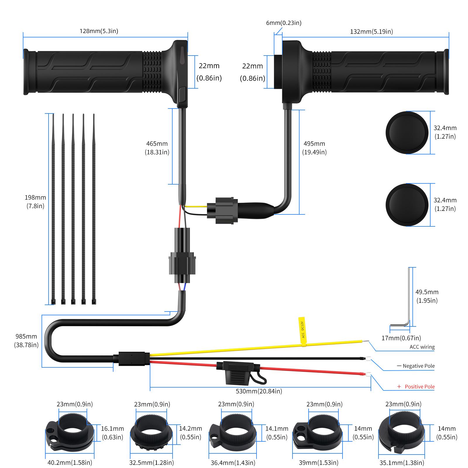 12V 22mm  Motorcycle Hand Heated Grips, Adjustable Electric Heating Handle 5-Gear, Universal Motorcycle Heated Hand Grips Kit