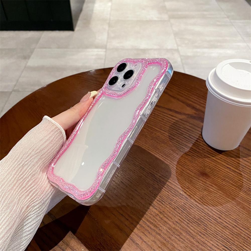 Glitzer Süßer Wellenrand Silikon Weiche Handyhülle Für IPhone 16 15 14 13 12 11 Pro Max Plus Mädchen Klare Hülle Stoßfeste Schale