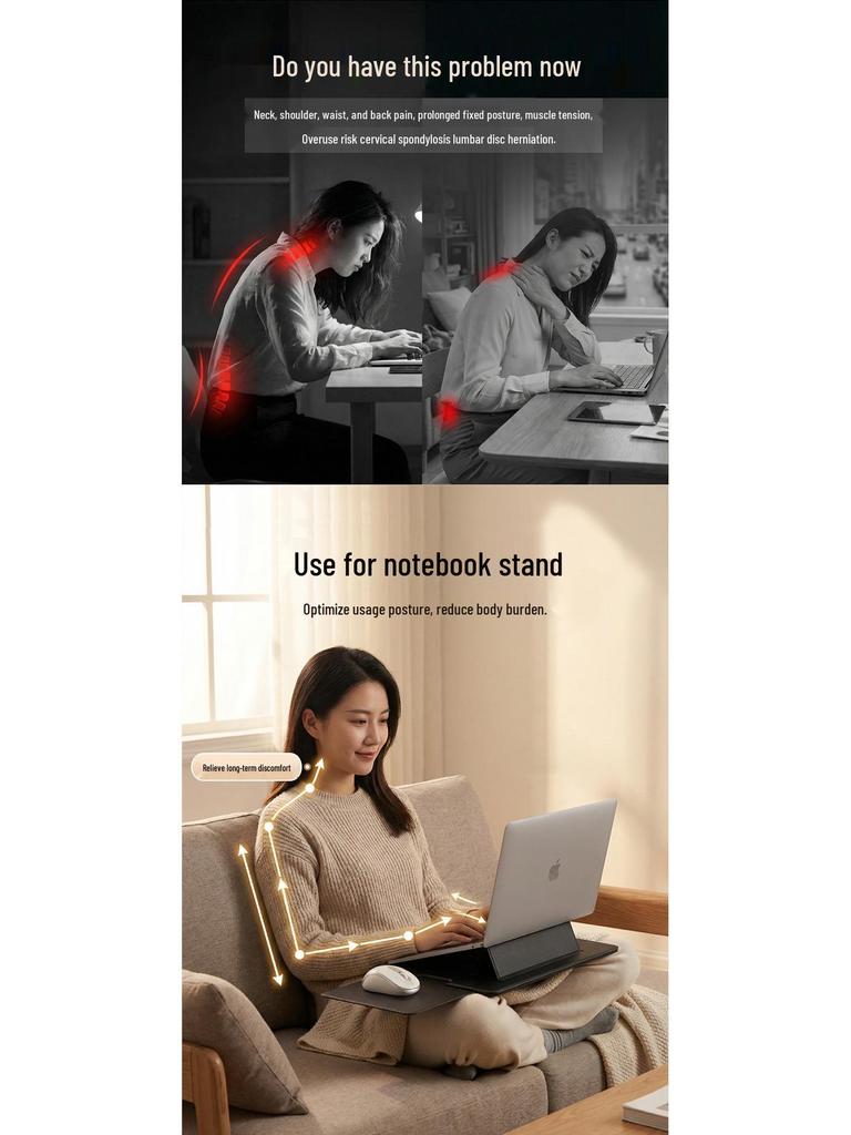 Leather Portable Laptop Stand with Non-Slip Surface, Heat Insulation, and Retractable Mouse Pad