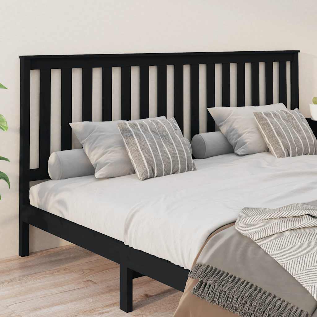 Headboard In Black 206 X 6 X 101 Cm Solid Pine Wood