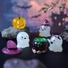 Halloween Cartoon Luminous Witch Ghost Miniature Figurine Pumpkin Ghost Luminous Resin Crystal Ball Decor Crafts Small Ornament