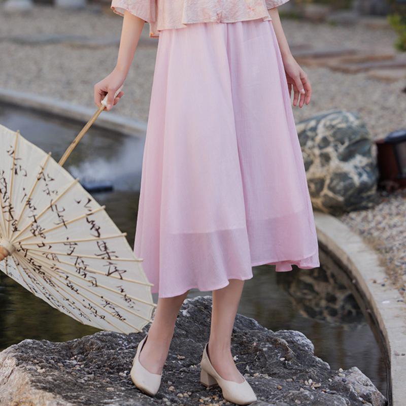 

Современный китайский дзен Свободный женский ханьфу большого размера Юбка и топ S