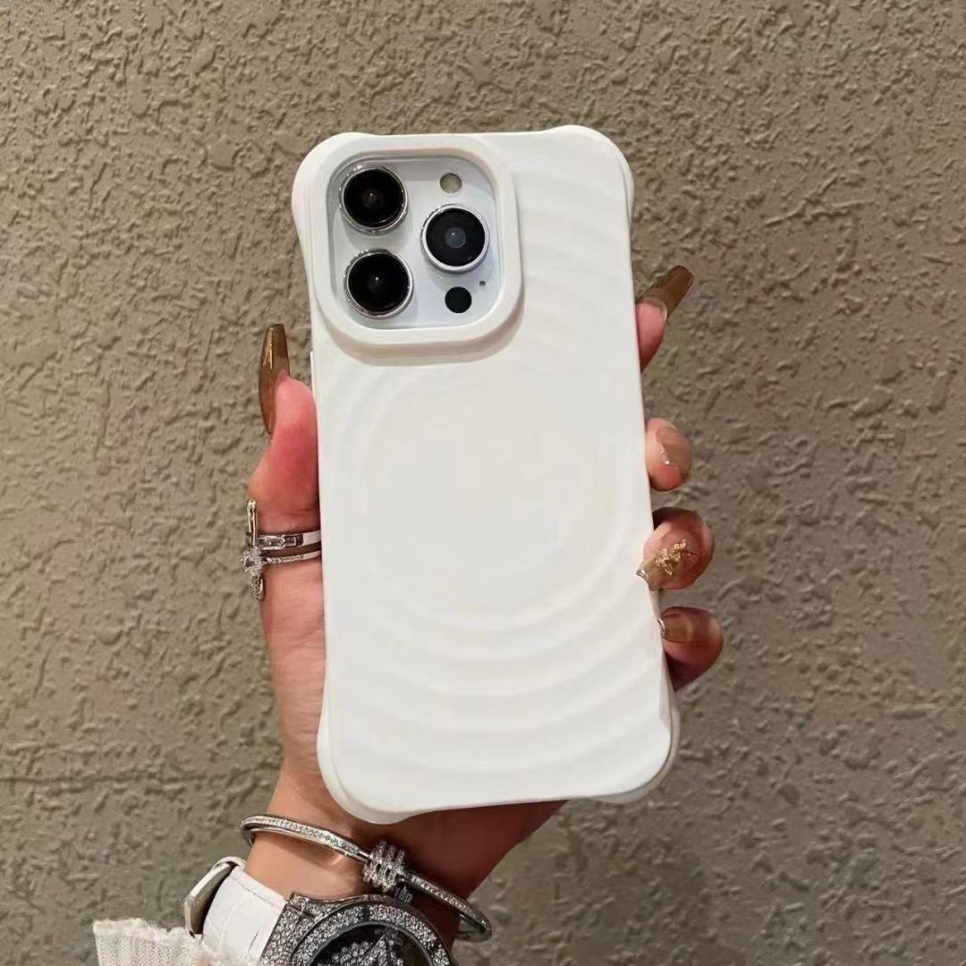 

Волнистый чехол для телефона для женщин, Apple 15pm, Четырехугольная защита от падения, 14pm Магнитный DIY Гальванизированный материал Мягкий чехол Apple 14Plus/15Plus белый