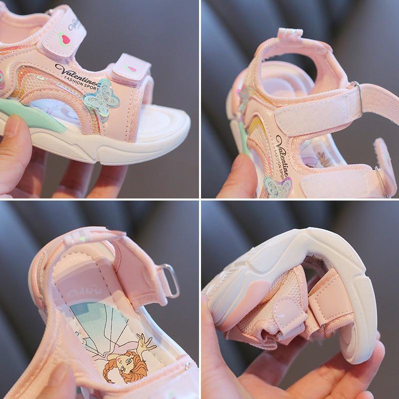 Little Girls' Open-Toe Sandals - New Summer Collection, Children's Beach Shoes, Cartoon Princess Shoes for Toddlers, Soft-Soled Baby Sandals