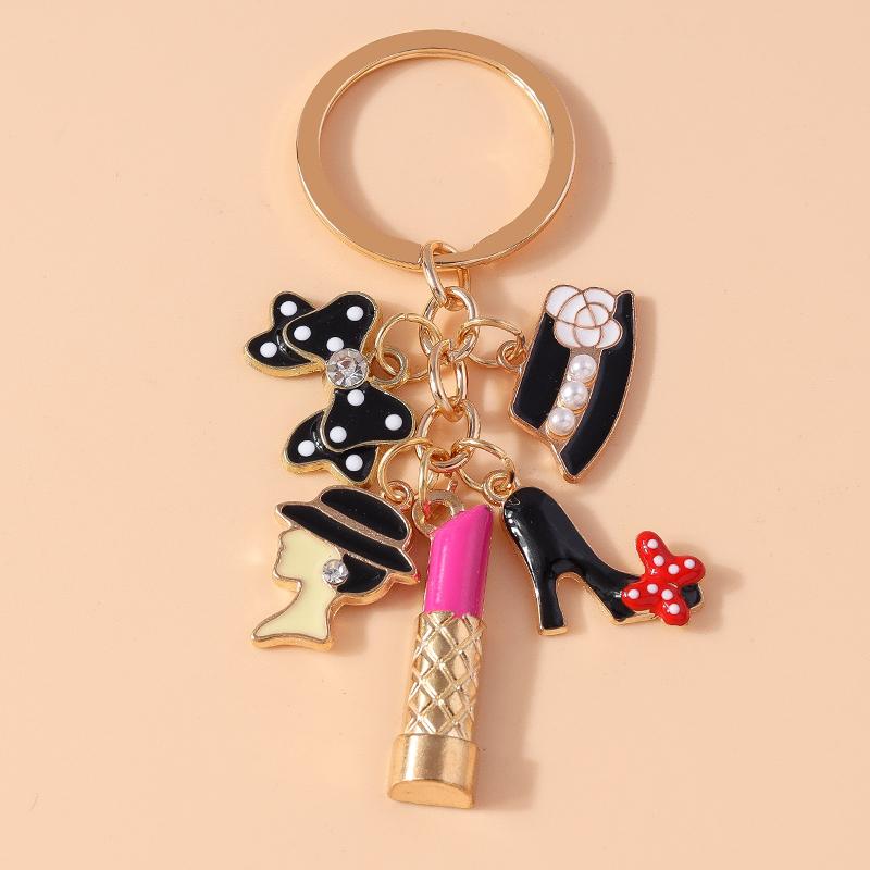 Pretty Enamel Simulation High Heels Key Chain Lipstick Key Ring Pendant for Women Girls Handbag Decor DIY Jewelry Gift