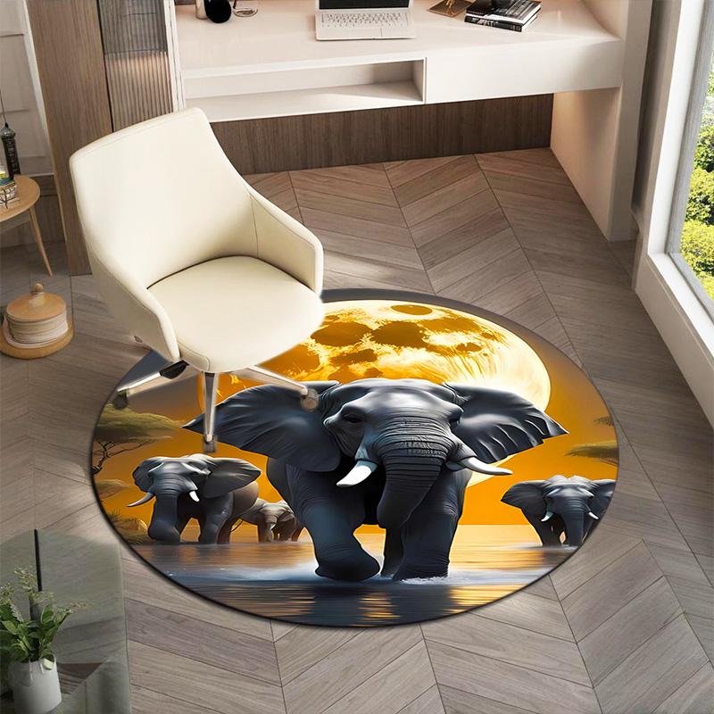 1Pc Elephant Circular Print Rug - Home Decoration Carpet For Living Room Bedroom Flooring Computer Chair Area Rug