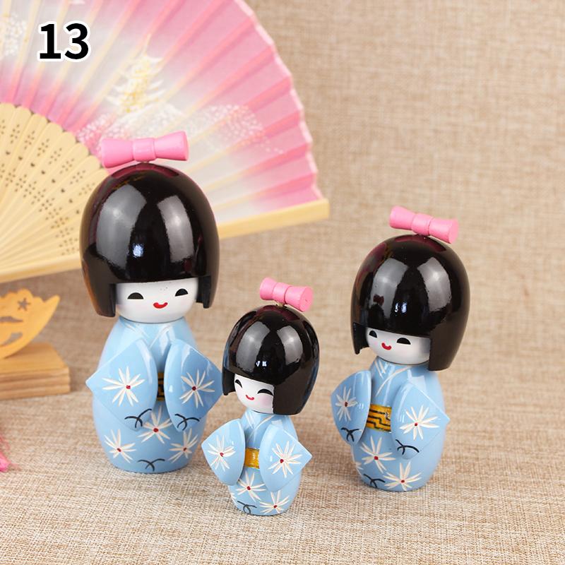 3Pcs/Set Japanese Geisha Kimono Figurine Asian Kokeshi Girl Statue Figure Toy Wooden Traditional Oriental Decor Ornaments