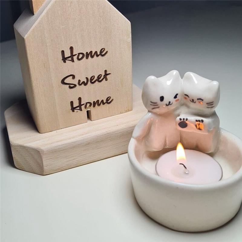 

Cartoon Kitten Candle Holder - Cute Cat Candle Holders, Handmade Scented Light Holder, Girl Gifts Or Cat Lover Choice Durable белый