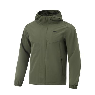 Li Ning Fitness Series Sports Casual Simple Solid Color Hooded Windbreaker Unisex Outerwear Military-Green AFDUC35-5