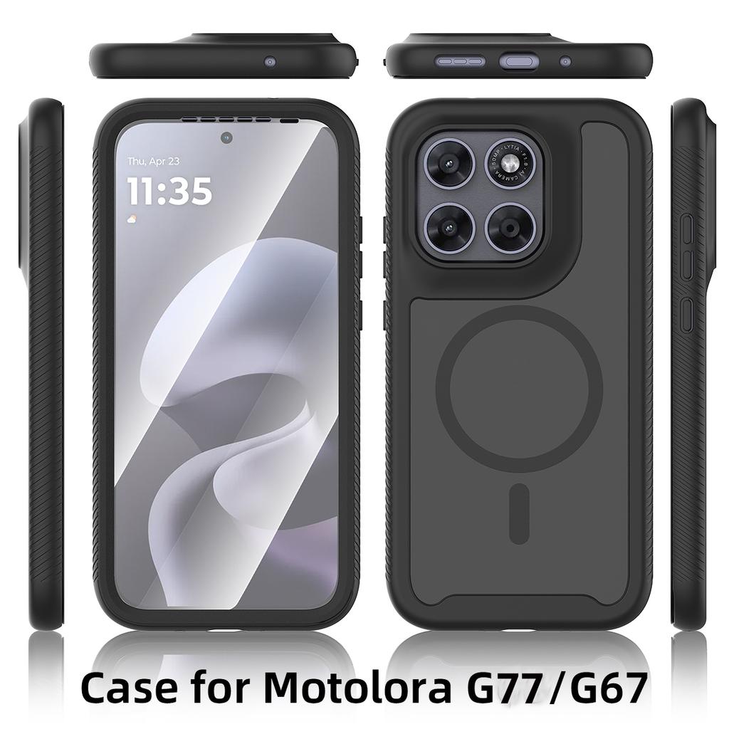 PET Screen Protector Skin Feel Magnetic Phone Case For Motorola Moto G67 G77 TPU Frame Translucent Frosted Acrylic Cover Fundas