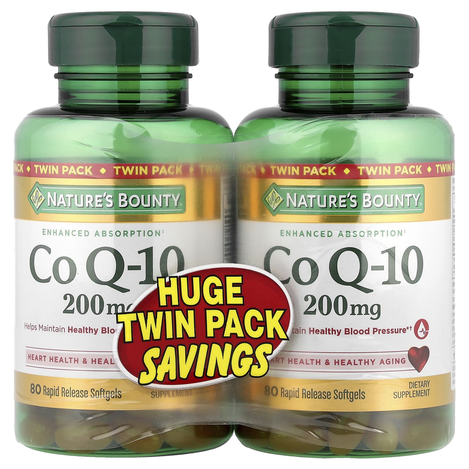 

Nature S Bounty, Co Q-10, Twin Pack, 200Mg, 2 Bottles, 80 Softgels per Bottle