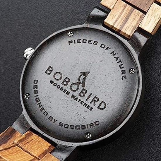 BOBO BIRD Mens Wood Watch Analog Quartz Week Display Lightweight Handmade Wooden Wristwatch