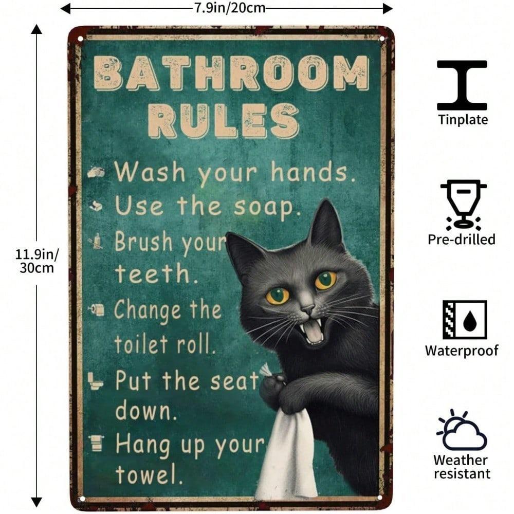 Metal Wall Poster Vintage Cat Toilet Rules Sign for Home Bar Decoration 8x12 Inch