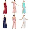 S-3XL Lyric Modern Dance Bodysuit Halter Mock Neck Sleeveless Sequin Embellished Strappy Back Mesh Wide Leg Jumpsuit One Piece Dancewear