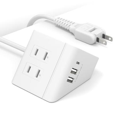 LETMY Power Strip USB Extension Cord, 1.5m, 4 AC Outlets, 3 USB Ports, Branching Outlet, Table Tap, Fast Charging, 1500W, Overload Protection, Compact