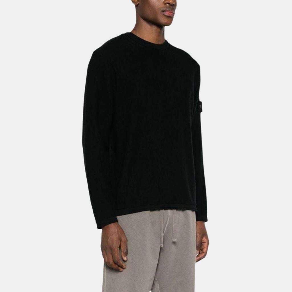 STONE ISLAND Solid Color Logo Crew Neck Long Sleeve Sweater Men Sweater Black 8015539FA-V0029