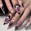 European and American Foreign Trade 3D Floral Press On Nails, Long Almond French Style. Hot-selling Finished False Nails for Wholesale.
