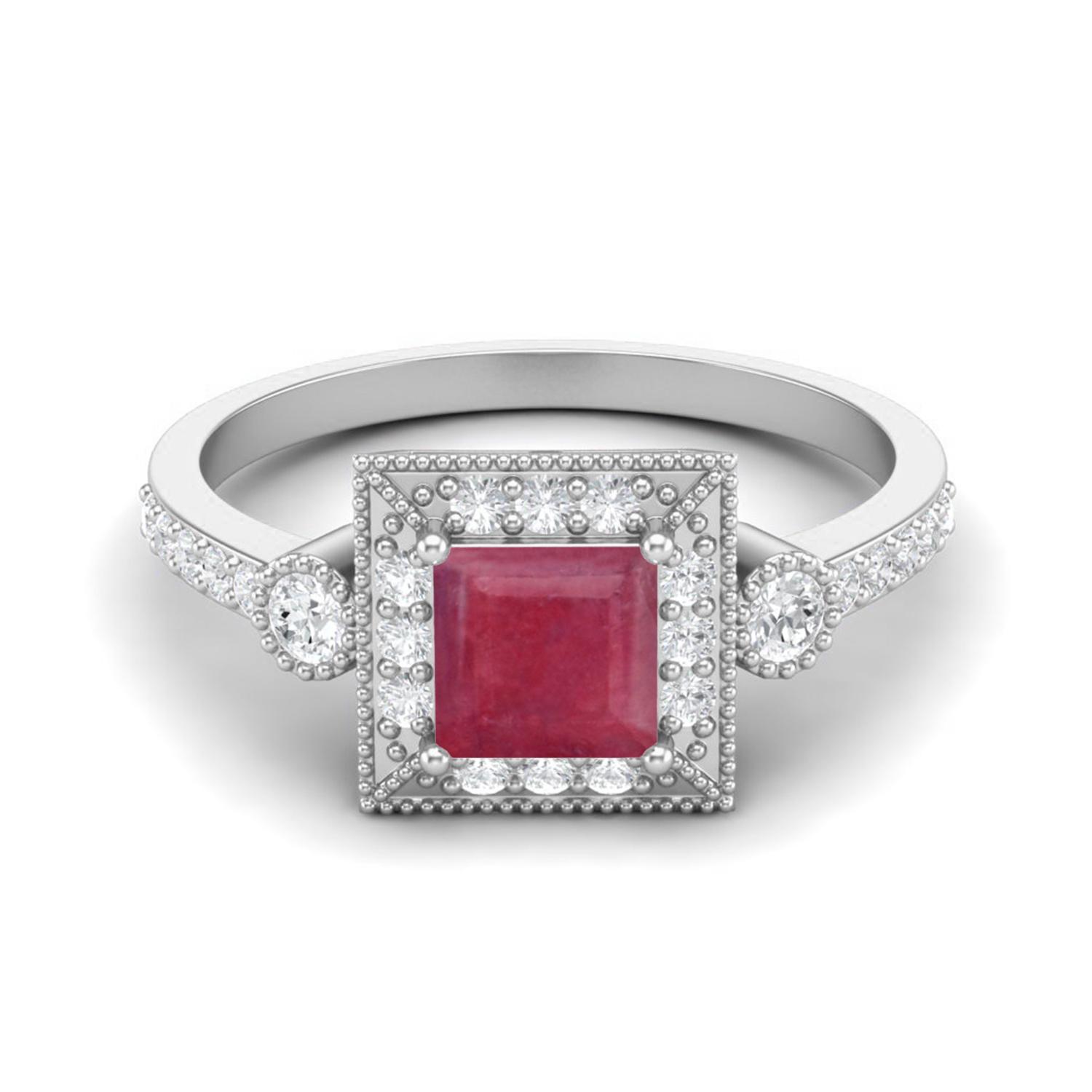 1.32 Cts Ruby Square Shape Solitaire Accent 925 Sterling Silver Women Wedding Ring 5