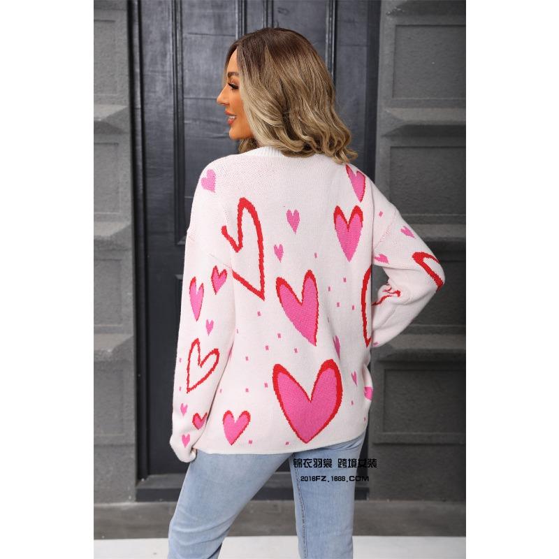 Dámský svetr Love Pullover Volný svetr Kulatý výstřih Dlouhý rukáv Malé srdíčko Módní Teplý svetr