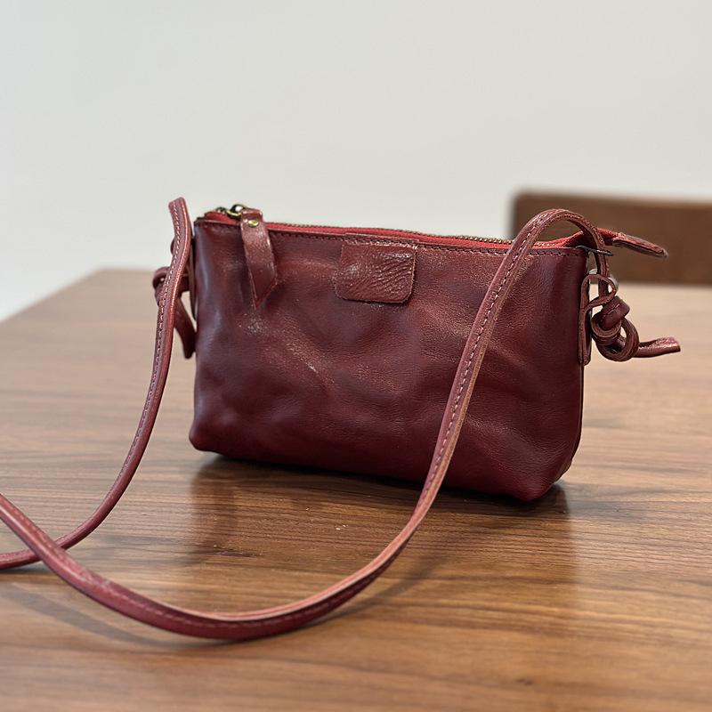 Johnature Textured Shoulder Bag Women's Genuine Leather Retro Versatile Commuter Crossbody Bag Mini Phone Bag